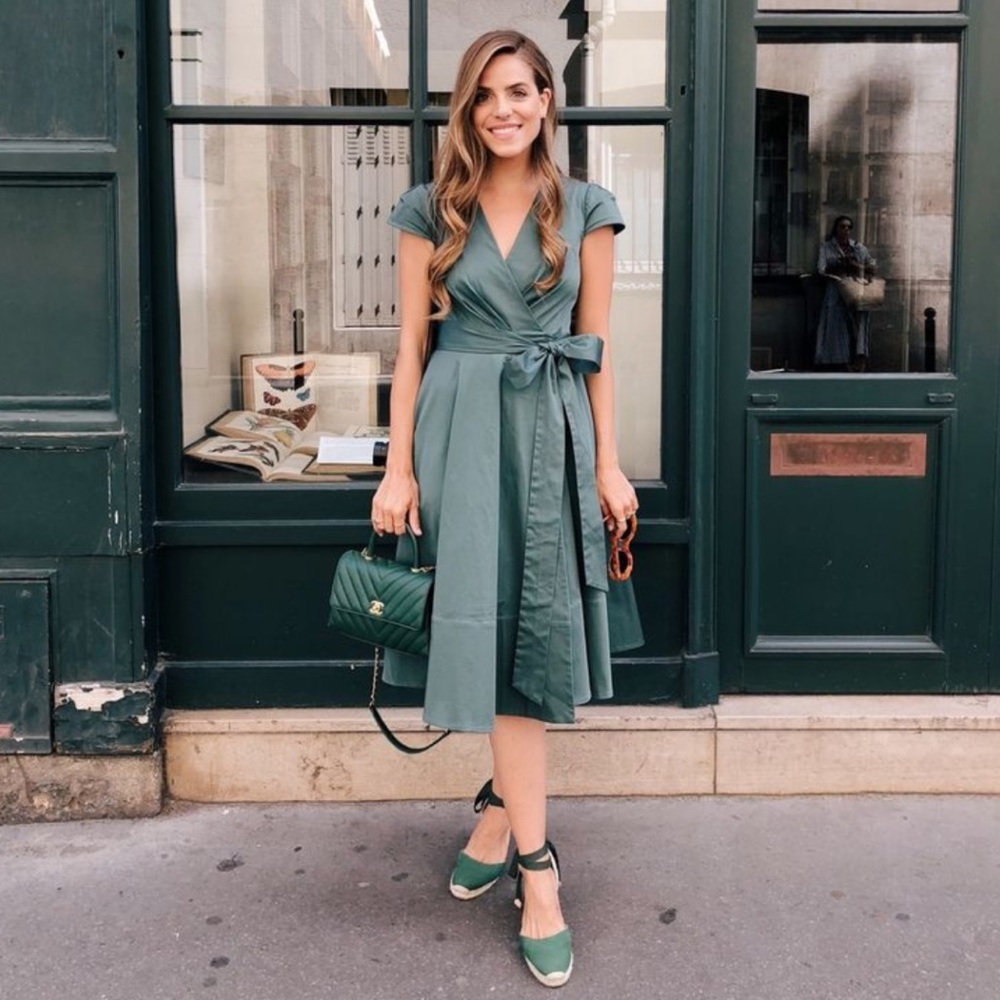 Gal Meets Glam Addison Wrap Dress Forest Green 14